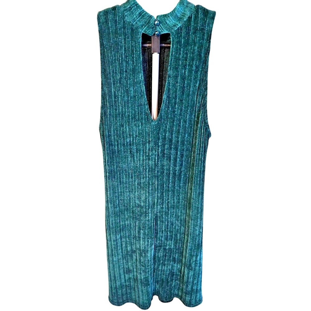 Sadie & Sage Teal Pleated Smash Dress Sleeveless Mock Neck Keyhole Back Medium M - Picture 5 of 8